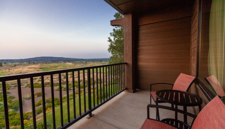 Image displaying the view from a private deck of a deluxe room at Tetherow Resort, Bend, Oregon, USA