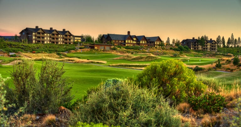 Image of the Practice Facilities and resort buildings at Tetherow Resort, Bend, Oregon, USA