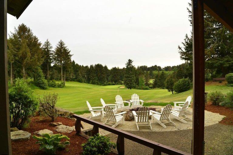 Image of a fire pit and golf course at Salishan Resort, Oregon, USA