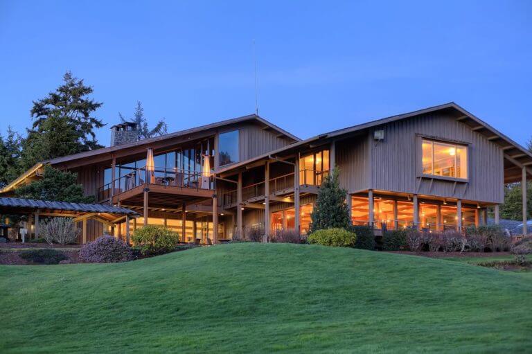 Image of Salishan's main building at night, Salishan Resort, Oregon, USA