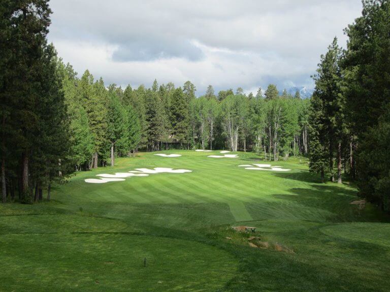 Aerial image of the 14th hole on the Big Meadow Golf Course, Black Butte Ranch, Oregon, USA