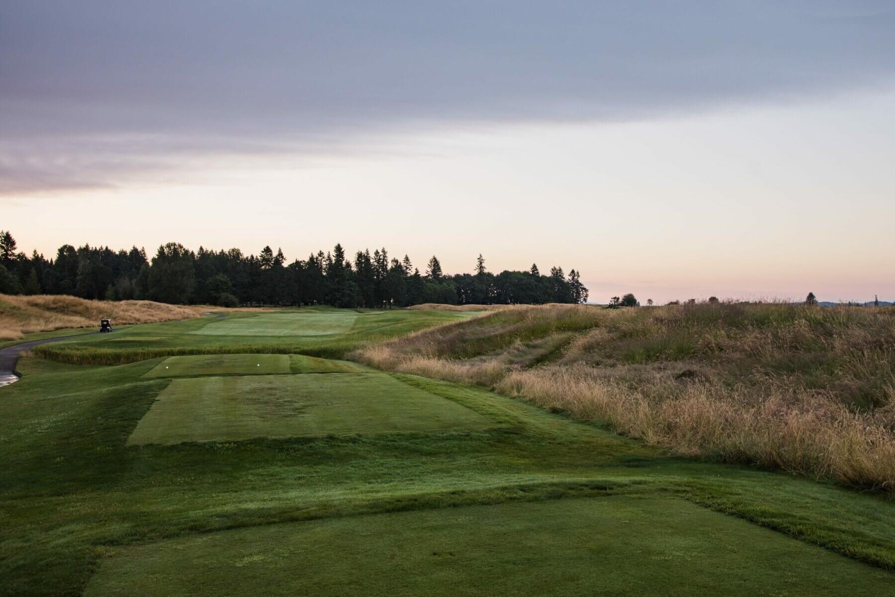 Image of sunset over Pumpkin Ridge Witch Hollow Golf Course, Oregon, USA