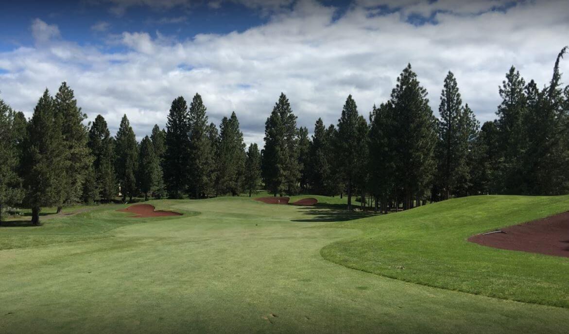 Overlooking the 1st fairway and green on the Aspen Lakes Golf Course, Sisters, Oregon, USA