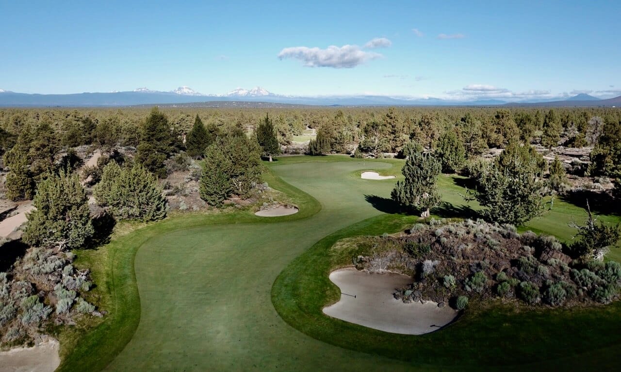 Aerial image of the 15th fairway on Jack Nicklaus designed Signature Course at Pronghorn Resort, Bend, Oregon, USA