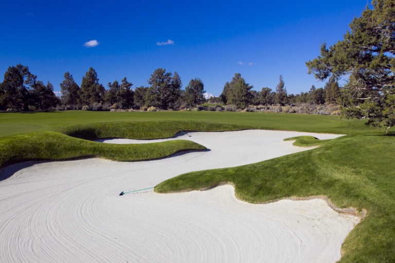Image of a large fairway bunker on the Jack Nicklaus designed Signature Golf Course at Pronghorn Golf Resort, Bend, Oregon, USA