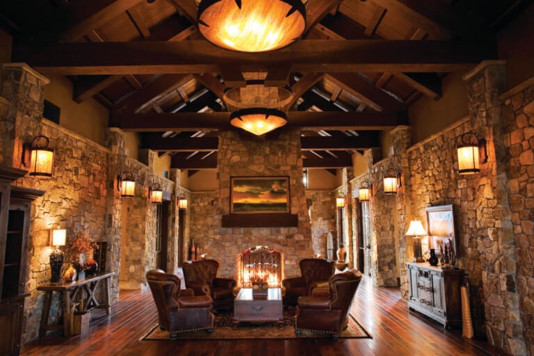 Image depicting the inside of the high ceiling roof of the entrance at Pronghorn Golf Resort, Bend, Oregon, USA
