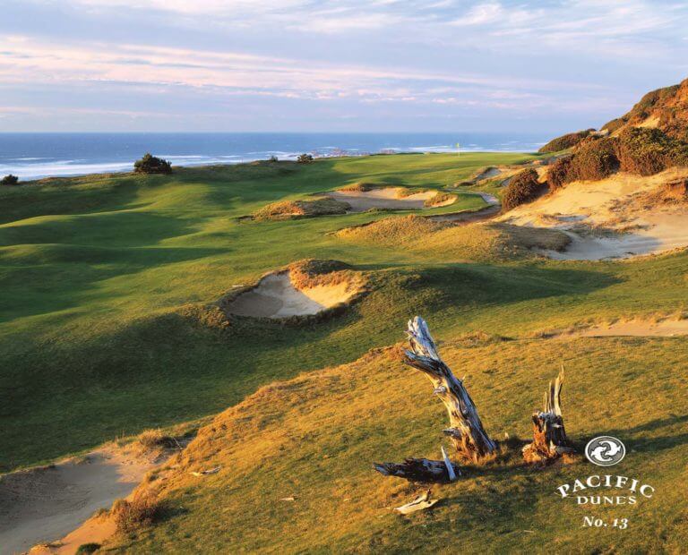 Image depicting the 13th fairway and distant ocean, Pacific Dunes Golf Course, Bandon Dunes Golf Resort, Oregon, USA