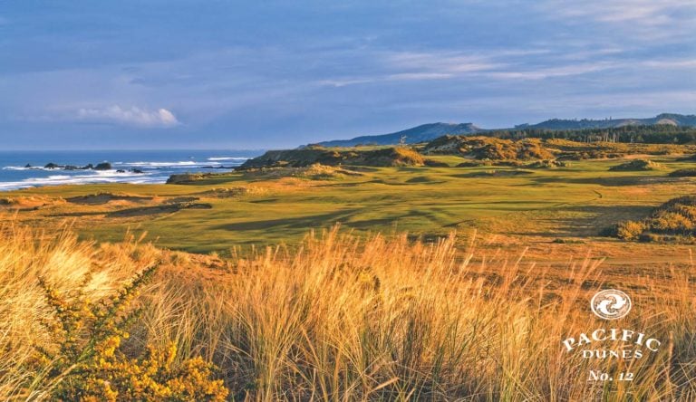 Image of the 12th fairway and tee boxes, Pacific Dunes Golf Course, Bandon Dunes Golf Resort, Oregon, USA