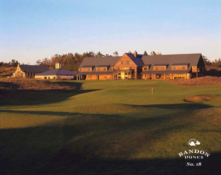 Image of the clubhouse of the Bandon Dunes Golf Course, Bandon, Oregon, USA