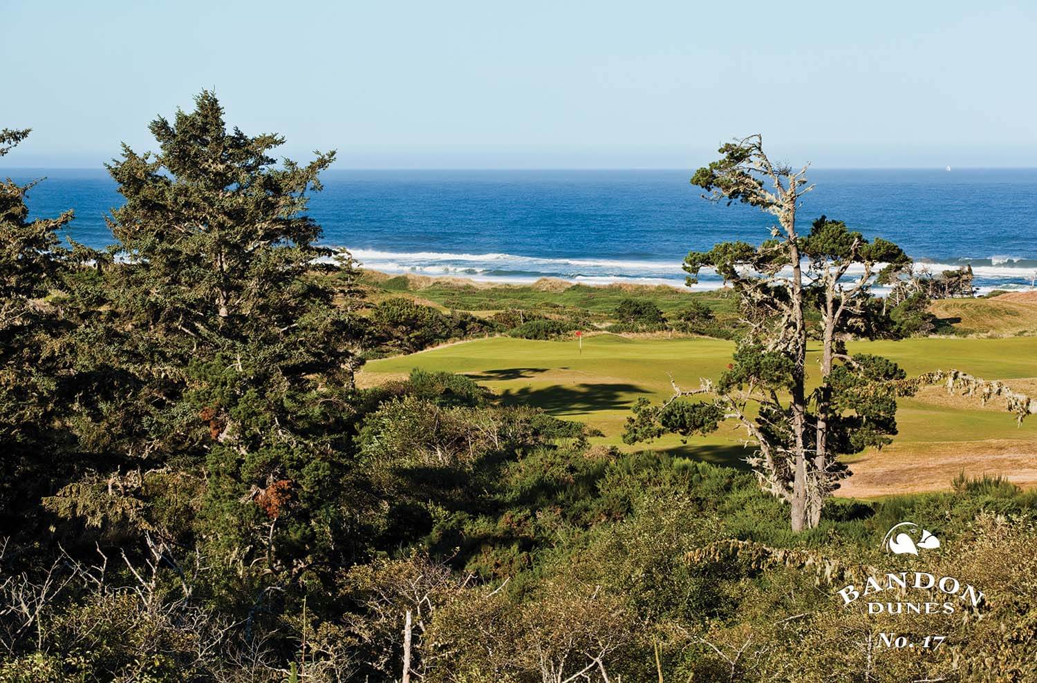 Image of the 17th hole overlooking the Pacific Ocean at Bandon, Oregon, USA