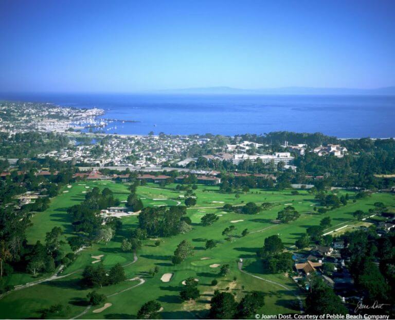 Aerial image overlooking the Del Monte Golf Course, Pebble Beach, California, USA