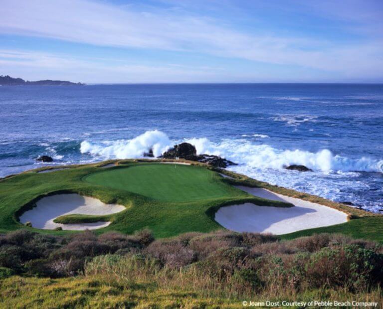 Overlooking the 7th green at Golf Links, Pebble Beach, California, USA