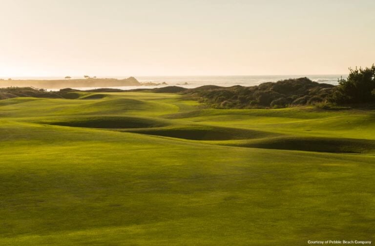 Image of a green fairway on The Links at Spanish Bay Golf Course, Pebble Beach, California, USA