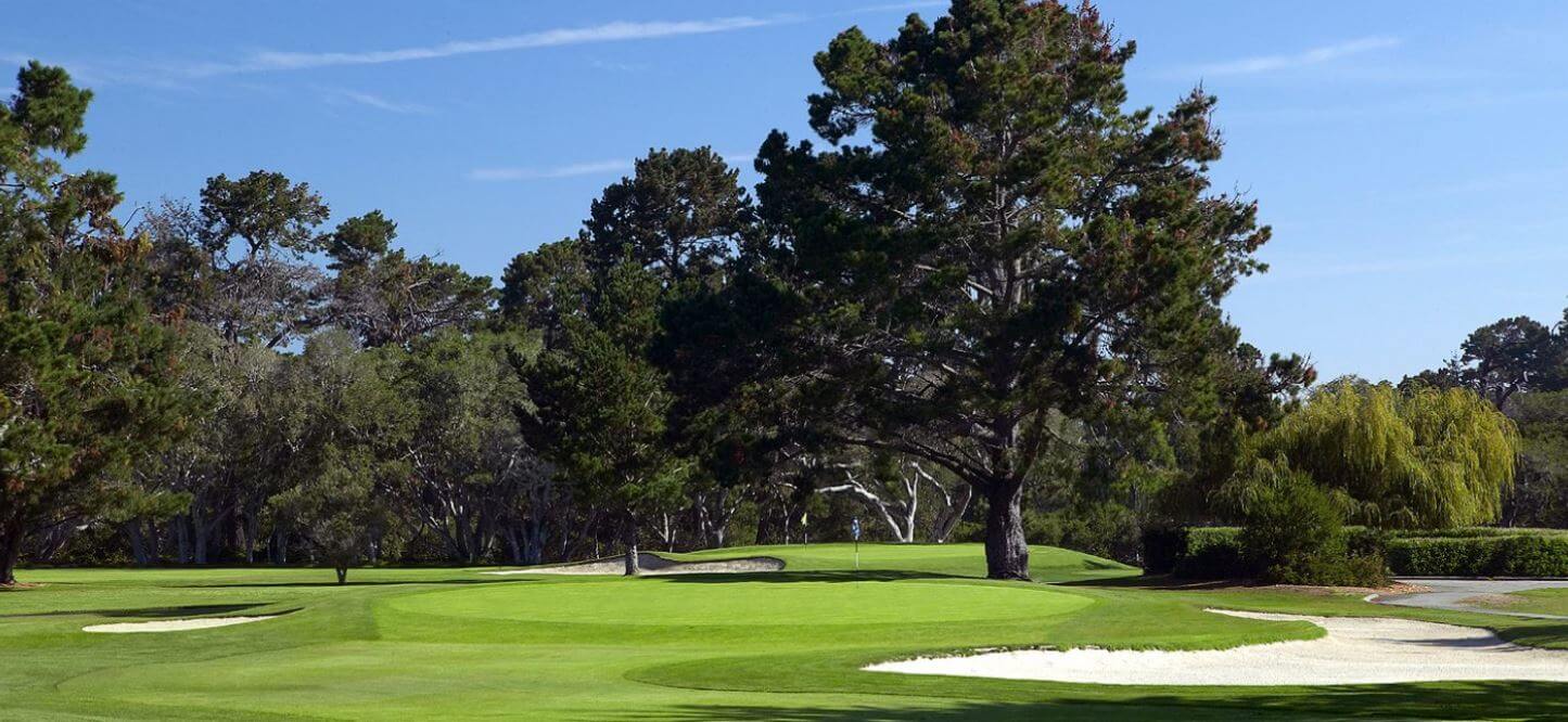 Image of the tree-lined fairways of the Del Monte Golf Course, Pebble Beach, Monterey, California