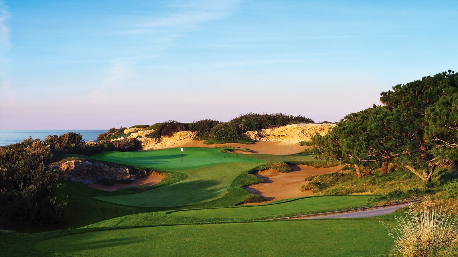 Image looking up a fairway on the Ocean Course, Pelican Hill Resort, Newport, California, USA