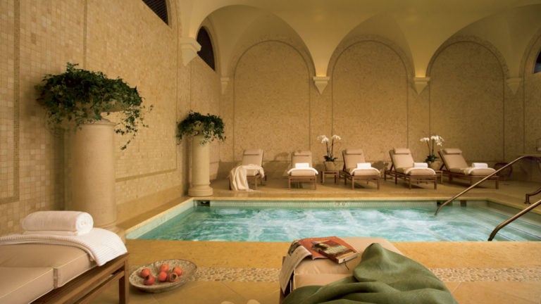 Inside the Roman style spa at Pelican Hill Resort, Newport, California, USA