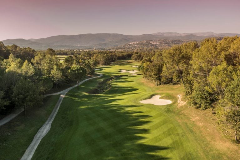Aerial image of a wide fairway at Terre Blanche Golf Resort, Tourrettes, France
