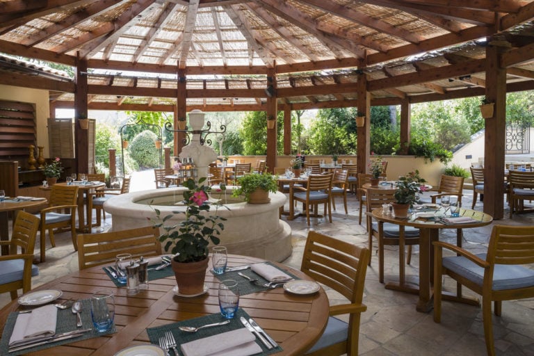 View of Le Tousco restaurant at Terre Blanche, Tourrettes, French Riviera