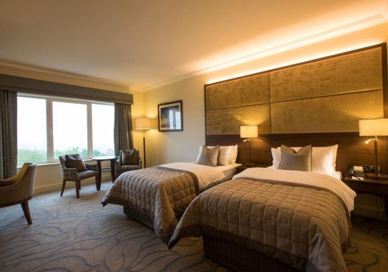Standard twin room in the Resort Hotel, The Celtic Manor Resort, Usk Valley, Wales, United Kingdom