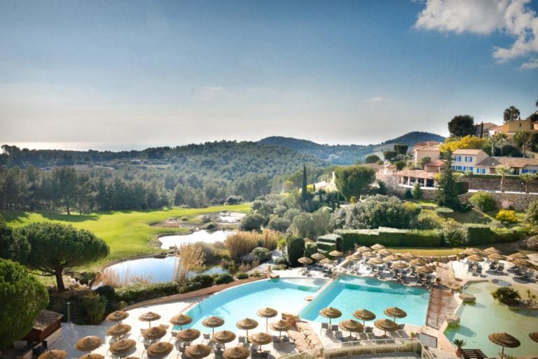Depicting the tiered pools and golf course at Hôtel Dolce Frégate Provence