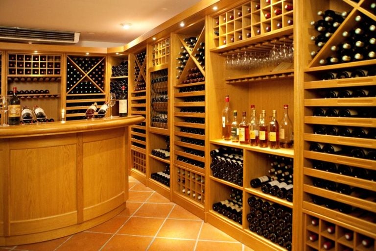 Image of the fully-stocked wine cellar, Chateau de Taulane, France.