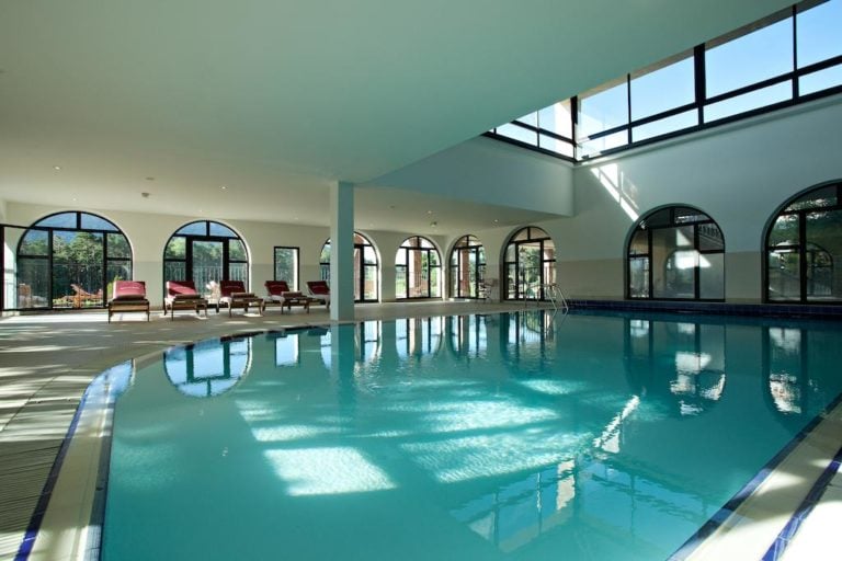 Image of the heated indoor pool at the Chateau de Taulane, France.