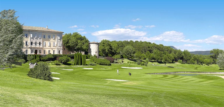 View up the 18th hole, Chateau de Taulane, France.