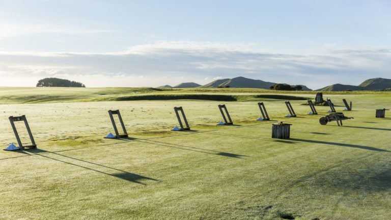 Displaying the open driving range at Cape Kidnappers, Hawke's Bay, New Zealand