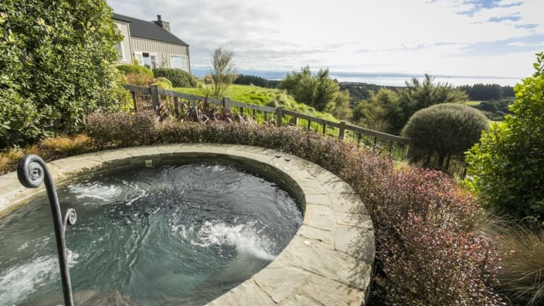 View of the Owner's Cottage private spa at Cape Kidnappers, Hawke's Bay, New Zealand