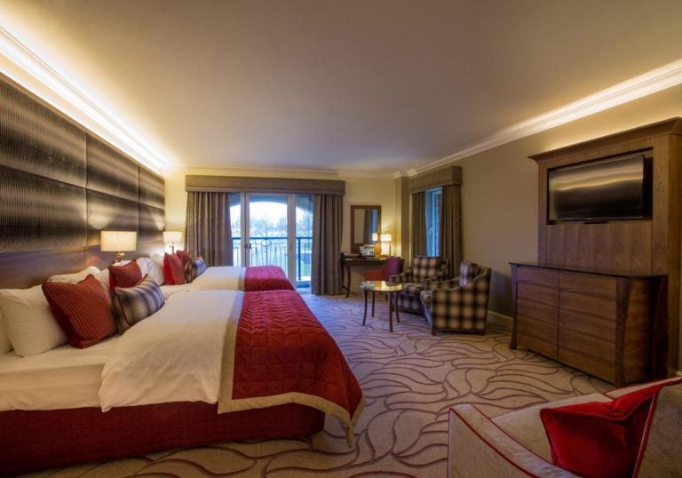 Looking down a 5-star room at The Celtic Manor Resort, Usk Valley, Wales, United Kingdom