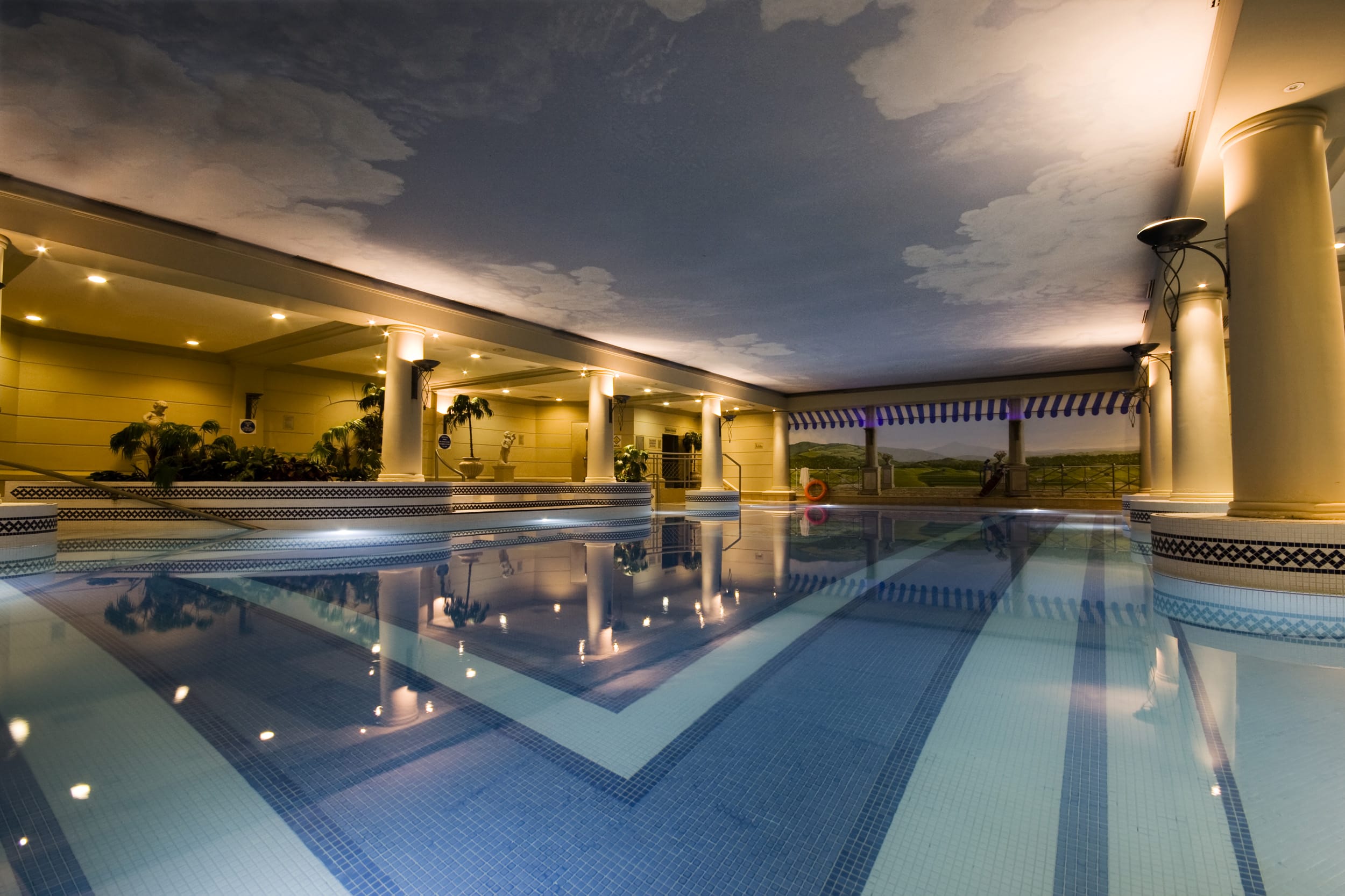 View of a roman-style pool at The Celtic Manor Resort, Usk Valley, Wales, United Kingdom