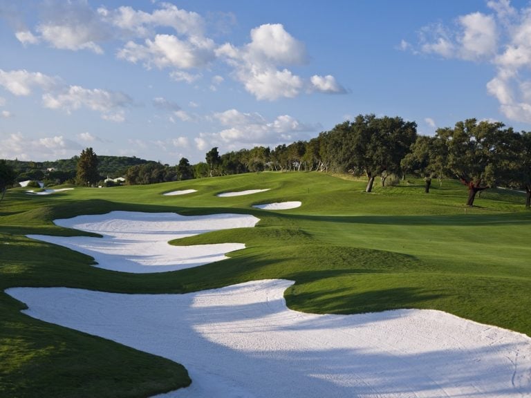 View of the bunkers on the Laranjal Course, Quinta do Lago, Algarve, Portugal