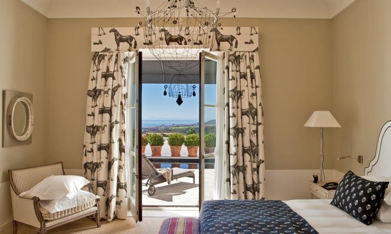 View of a room balcony and ocean, Finca Cortesin, Casares, Malaga, Spain