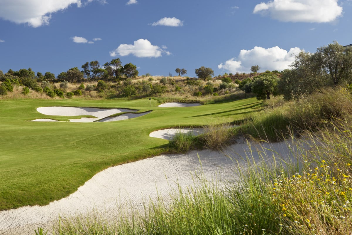 Looking down the 6th hole on the golf course, Monte Rei Golf & Country Club, Algarve, Portugal