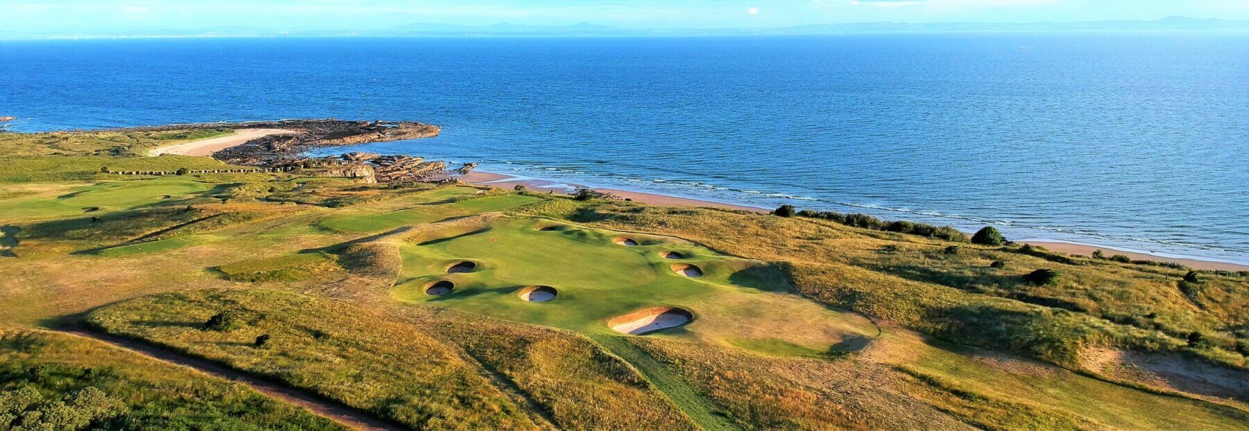 Aerial view over Gullane No.1 Golf Course in Scotland