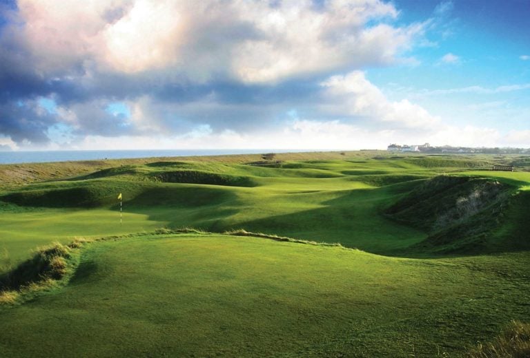 Image of the undulating fairways on the golf course at Royal Cinque Ports Golf Club, Kent, England
