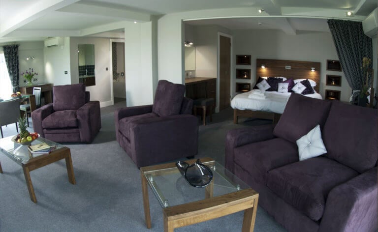 Image of the room interior and king-bed in the Links Suite at Prince's in Sandwich, Kent, England, United Kingdom