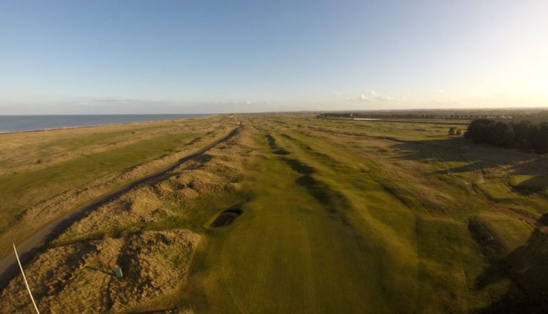 Aerial image of the golf course at Prince's in Sandwich, Kent, England, United Kingdom