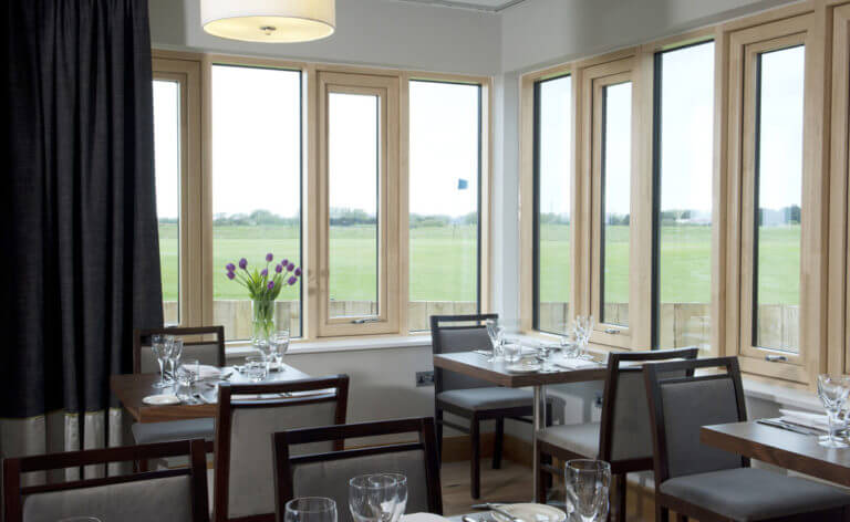 Image of the interior view to the exterior of Brasserie on the Bay at Prince's in Sandwich, Kent, England, United Kingdom