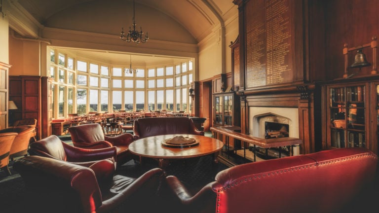 Image displaying the interior of the smoking room at Royal St. George's Golf Course, Kent, England