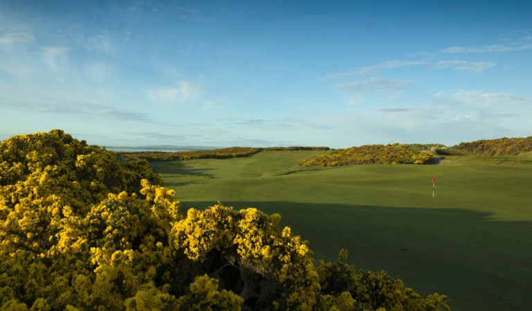 Image displaying the view from the back of the green on the par-4 17th hole at Royal Dornoch Golf Club, Scotland