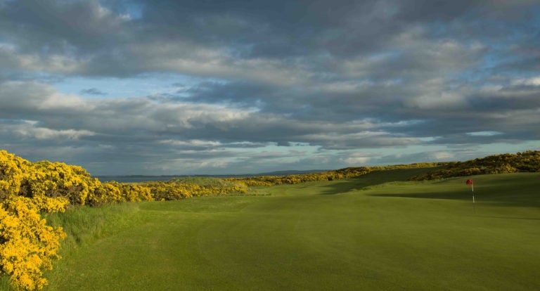 Image looking down the fairway of the 17th par-4 hole at Royal Dornoch Golf Club, Scotland