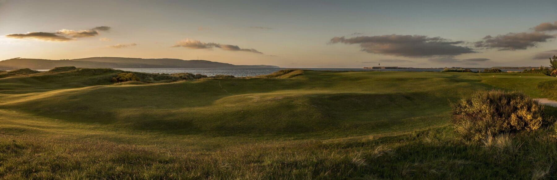 Panorama view of the golf course 4th hole signature on the Fortrose and Rosemarkie golf Links, Inverness, Scotland