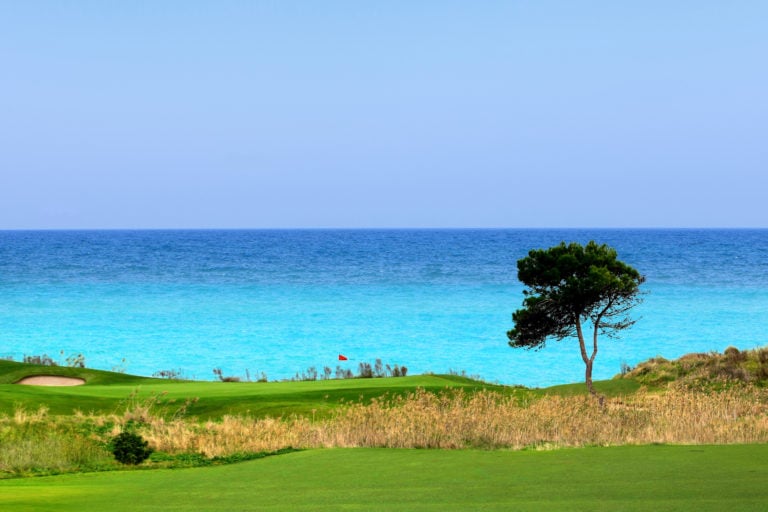 Landscape image of the 8th hole on the west golf course at Verdura Resort, Sicily, Italy
