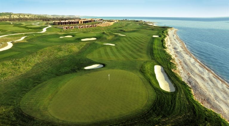 Image depicting the 18th hole of the West Golf Course at Verdura Resort, Sicily, Italy