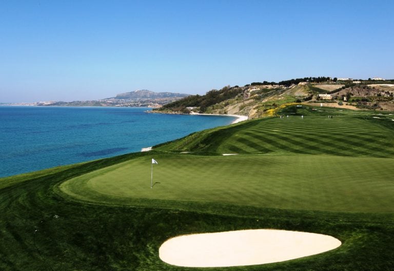Image depicting the 18th hole of the East golf Course at Verdura Resort, Sicily, Italy