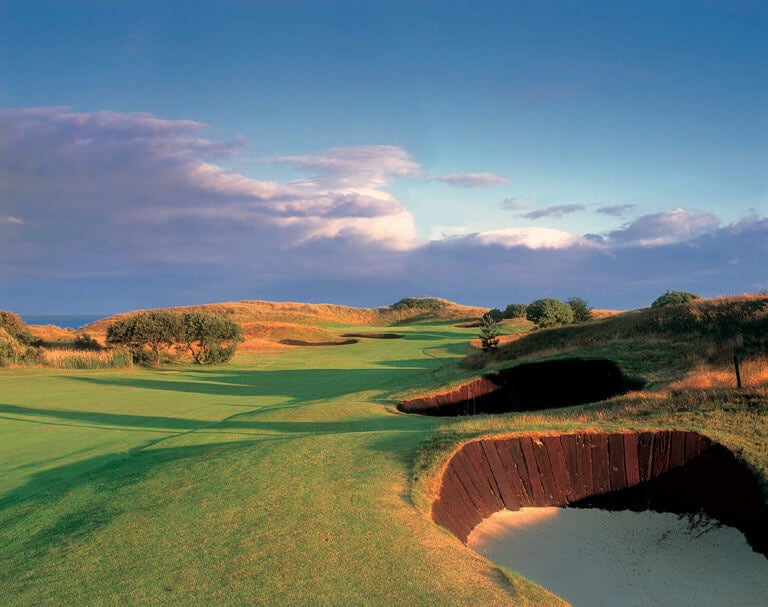Image depicting a fairway lined with pot bunkers at The European Golf Club, Ireland