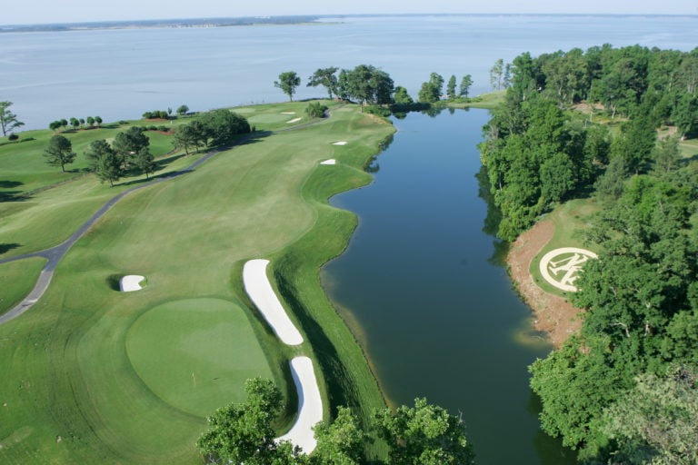 Aerial image of the River Golf Course at Kingsmill Resort, Williamsburg Virginia, USA