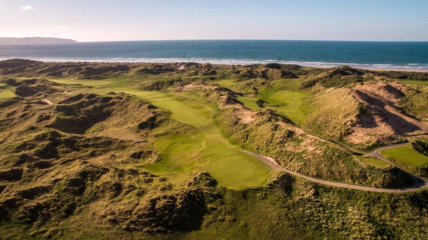 Aerial image of the wild dunes on the Strand Course at Portstewart golf club, northern ireland