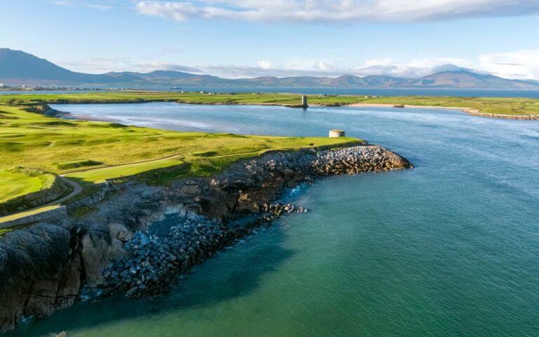 Aerial image of an inlet next to the golf course at Tralee Golf Club, County Kerry, Ireland